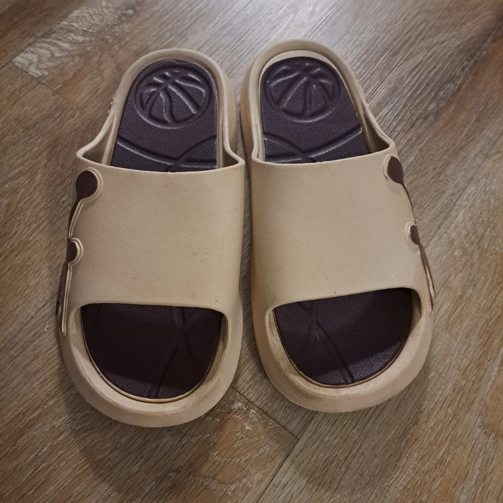 Men's Beige Brown Sports Slides Shoe Size 44-45